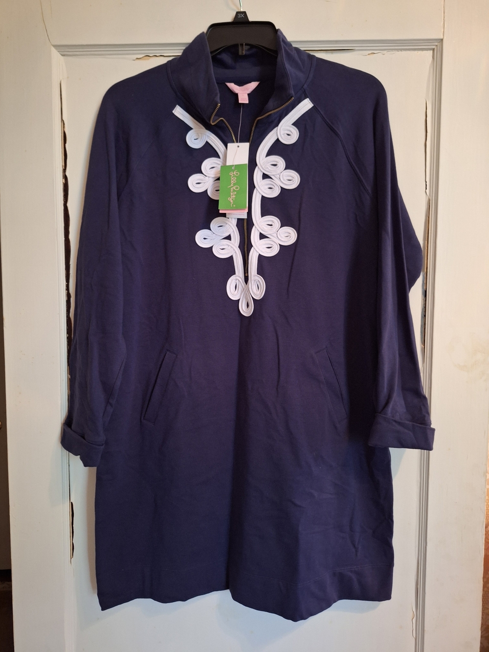Lilly Pulitzer Navy Blue Popover Dress Embroidered 1/4 Zip Size XL Resort Cruise